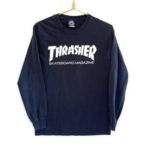 THRASHER SKATEBOARD MAGAZINE black L-sleeves tee SMALL